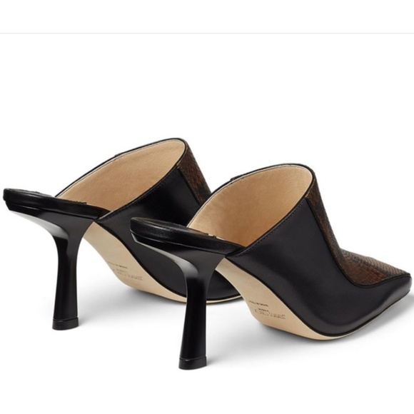 Jimmy Choo Marcel 85mm Snake Effect Leather Square-Toe Mules (Black Tan) - Picture 2 of 15